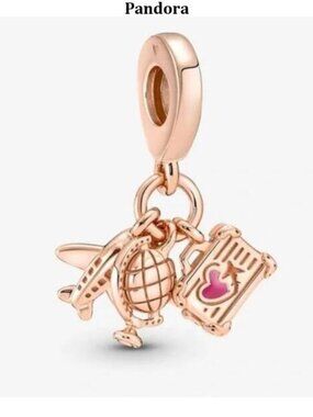 Pandora Rose Gold Travel Charm Dangle with Pink Accent
